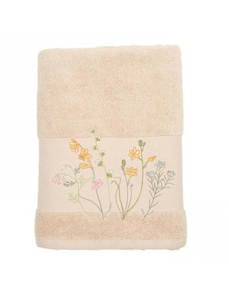 Beige Embroidered Egyptian Cotton Bath Towel